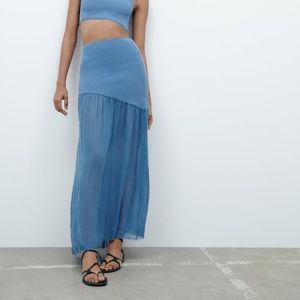 Zara Blue Mixed Textured Knit Skirt